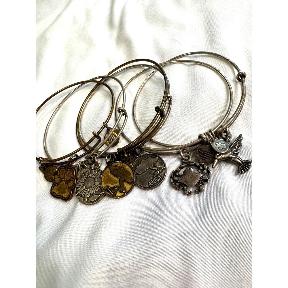Alex and Ani Lot of 6 silver and gold tone bracelets with charms